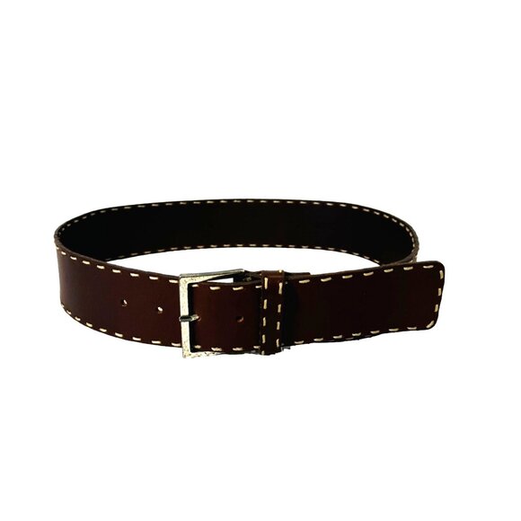 Harold's Genuine Leather Belt Made In Italy Brown With White Stitching Classic S - Picture 1 of 7